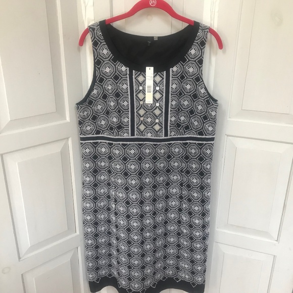 Tahari T Black & White Embroidered "Hayworth" Cotton Dress w/ Beading Detail NWT